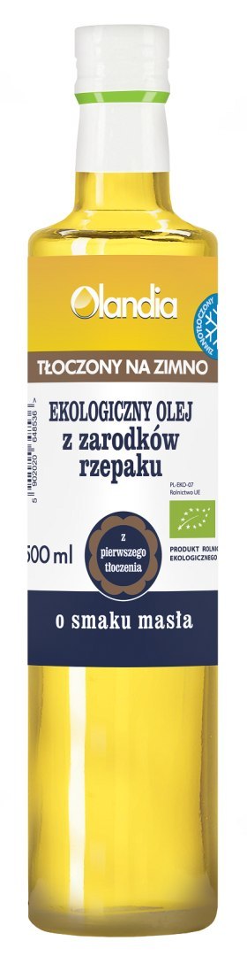 OLEJ Z ZARODKÓW RZEPAKU O SMAKU MASŁA TŁOCZONY NA ZIMNO BIO 500 ml - OLANDIA OLANDIA (oleje) OLEJ Z ZARODKÓW RZEPAKU O SMAKU MASŁA TŁOCZONY NA ZIMNO BIO 500 ml - OLANDIA OLANDIA (oleje)