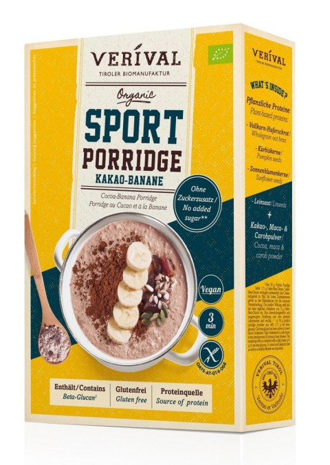 OWSIANKA PROTEINOWA Z KAKAO I BANANEM BEZ DODATKU CUKRÓW BEZGLUTENOWA BIO 350 g - VERIVAL VERIVAL (produkty śniadaniowe)