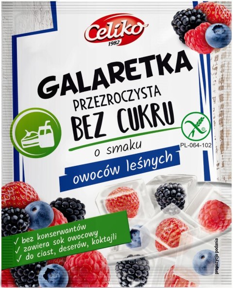 GALARETKA PRZEZROCZYSTA BEZ CUKRU O SMAKU OWOCÓW LEŚNYCH BEZGLUTENOWA 14 g - CELIKO CELIKO (batony, galaretki, mieszanki do wypieków) GALARETKA PRZEZROCZYSTA BEZ CUKRU O SMAKU OWOCÓW LEŚNYCH BEZGLUTENOWA 14 g - CELIKO CELIKO (batony, galaretki, mieszanki do wypieków)
