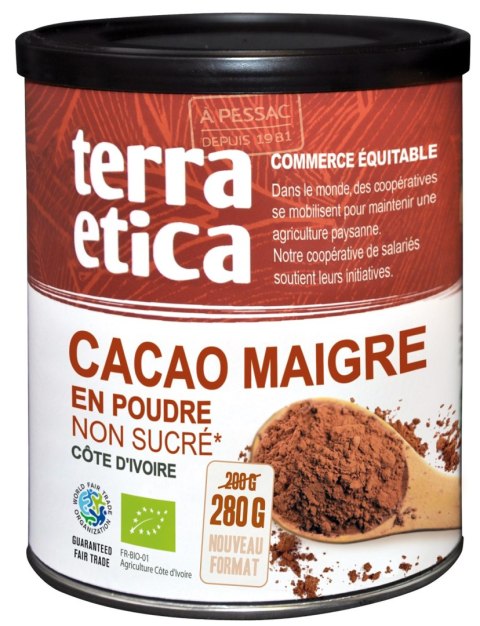 KAKAO NISKOTŁUSZCZOWE W PROSZKU BIO 280 g - TERRA ETICA TERRA ETICA (kawy, czekolady do picia, kakao)