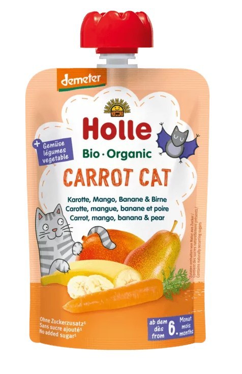 MUS MARCHEWKOWY KOT (MARCHEW - MANGO - BANAN - GRUSZKA) BEZ DODATKU CUKRÓW OD 6 MIESIĄCA DEMETER BIO 100 g - HOLLE HOLLE (żywność dla niemowląt) MUS MARCHEWKOWY KOT (MARCHEW - MANGO - BANAN - GRUSZKA) BEZ DODATKU CUKRÓW OD 6 MIESIĄCA DEMETER BIO 100 g - HOLLE HOLLE (żywność dla niemowląt)