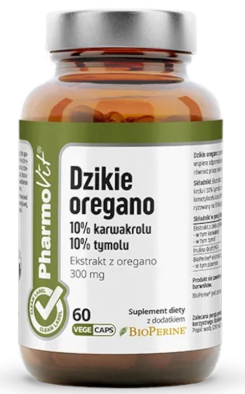 DZIKIE OREGANO EKSTRAKT (300 mg) BEZGLUTENOWY 60 KAPSUŁEK - PHARMOVIT (CLEAN LABEL) PHARMOVIT (suplementy diety)