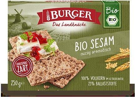 PIECZYWO CHRUPKIE BŁONNIKOWE ŻYTNIE RAZOWE Z SEZAMEM BIO 250 g - BURGER BURGER (pieczywo chrupkie, sucharki) PIECZYWO CHRUPKIE BŁONNIKOWE ŻYTNIE RAZOWE Z SEZAMEM BIO 250 g - BURGER BURGER (pieczywo chrupkie, sucharki)