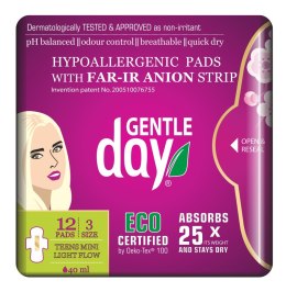 PODPASKI HIGIENICZNE MINI Z PASKIEM ANIONOWYM (TEENS) 12 szt. - GENTLE DAY GENTLE DAY (podpaski, tampony, wkładki)