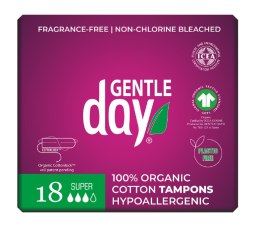 TAMPONY ZE 100 % BAWEŁNY EKOLOGICZNEJ - SUPER 18 szt. - GENTLE DAY GENTLE DAY (podpaski, tampony, wkładki)