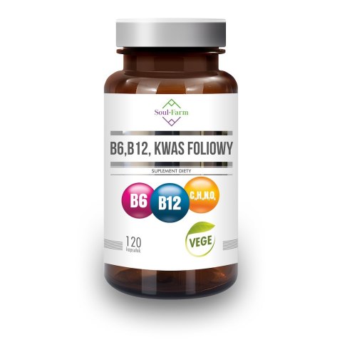 WITAMINA B6 + B12 + KWAS FOLIOWY 120 KAPSUŁEK - SOUL FARM SOUL FARM (witaminy i ekstrakty) WITAMINA B6 + B12 + KWAS FOLIOWY 120 KAPSUŁEK - SOUL FARM SOUL FARM (witaminy i ekstrakty)
