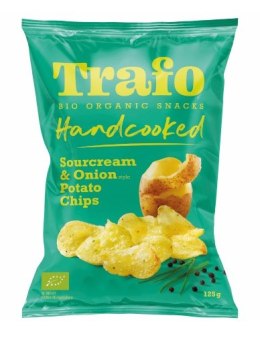 CHIPSY ZIEMNIACZANE CIENKO KROJONE O SMAKU ŚMIETANKOWO - CEBULOWYM WEGAŃSKIE BIO 125 g - TRAFO TRAFO (chipsy warzywne i ziemniaczne)
