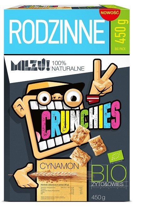 CRUNCHIES ŻYTNIO - OWSIANE CYNAMONOWE BIO 450 g - MILZU MILZU (płatki śniadaniowe, chrupki) CRUNCHIES ŻYTNIO - OWSIANE CYNAMONOWE BIO 450 g - MILZU MILZU (płatki śniadaniowe, chrupki)