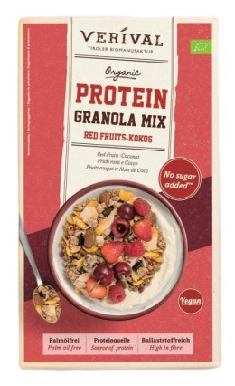 GRANOLA PROTEINOWA Z OWOCAMI CZERWONYMI I KOKOSEM BEZ DODATKU CUKRÓW BIO 300 g - VERIVAL VERIVAL (produkty śniadaniowe)
