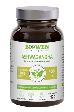 ASHWAGANDHA EKSTRAKT (400 mg) BEZGLUTENOWY 120 KAPSUŁEK - BIOWEN BIOWEN (suplementy diety)