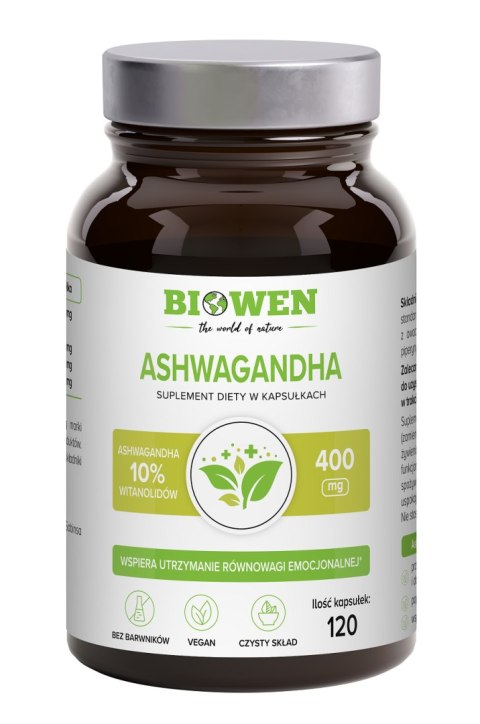 ASHWAGANDHA EKSTRAKT (400 mg) BEZGLUTENOWY 120 KAPSUŁEK - BIOWEN BIOWEN (suplementy diety) ASHWAGANDHA EKSTRAKT (400 mg) BEZGLUTENOWY 120 KAPSUŁEK - BIOWEN BIOWEN (suplementy diety)