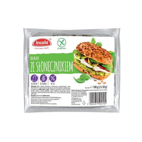 BUŁKI ZE SŁONECZNIKIEM BEZGLUTENOWE (2 szt.) 100 g - INCOLA INCOLA (bezglutenowe pieczywo i wafle) BUŁKI ZE SŁONECZNIKIEM BEZGLUTENOWE (2 szt.) 100 g - INCOLA INCOLA (bezglutenowe pieczywo i wafle)