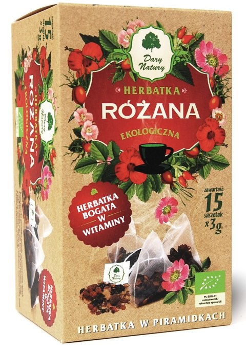 HERBATKA RÓŻANA PIRAMIDKI BIO (15 x 3 g) 45 g - DARY NATURY DARY NATURY - herbatki HERBATKA RÓŻANA PIRAMIDKI BIO (15 x 3 g) 45 g - DARY NATURY DARY NATURY - herbatki