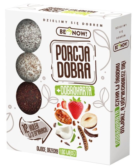 KULKI OWOCOWO - ORZECHOWE BEZ DODATKU CUKRÓW (12 x 12 g) 144 g - PORCJA DOBRA PORCJA DOBRA (przekąski owocowe) KULKI OWOCOWO - ORZECHOWE BEZ DODATKU CUKRÓW (12 x 12 g) 144 g - PORCJA DOBRA PORCJA DOBRA (przekąski owocowe)