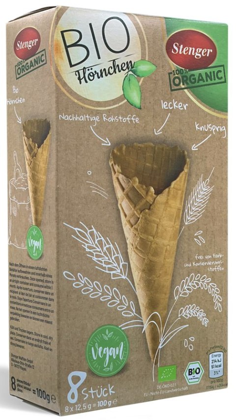 ROŻKI WAFLOWE DO LODÓW BIO (8 x 12,5 g) 100 g - STENGER STENGER (wafelki do lodów)