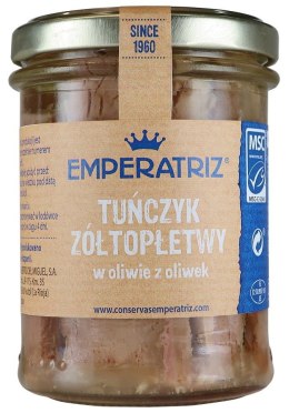 TUŃCZYK ŻÓŁTOPŁETWY FILETY MSC W OLIWIE Z OLIWEK 200 g (130 g) (SŁOIK) - EMPERATRIZ EMPERATRIZ (tuńczyki, sardynki, makrele)