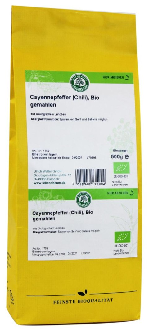 CHILI (PIEPRZ CAYENNE) BIO 500 g - HORECA (LEBENSBAUM) HORECA BIO - pozostałe CHILI (PIEPRZ CAYENNE) BIO 500 g - HORECA (LEBENSBAUM) HORECA BIO - pozostałe