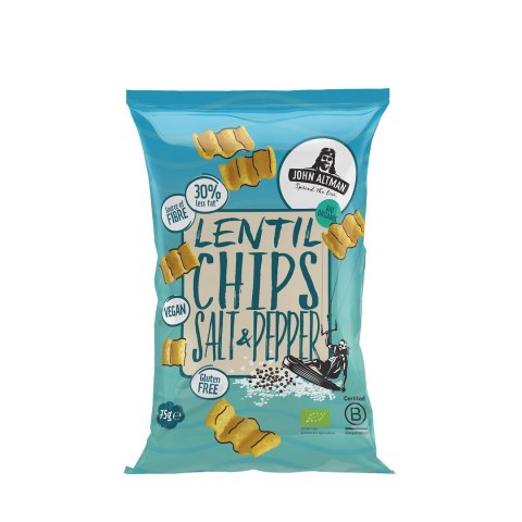 CHIPSY Z SOCZEWICY Z SOLĄ I CZARNYM PIEPRZEM BEZGLUTENOWE BIO 75 g - JOHN ALTMAN JOHN ALTMAN (chipsy, popcorny) CHIPSY Z SOCZEWICY Z SOLĄ I CZARNYM PIEPRZEM BEZGLUTENOWE BIO 75 g - JOHN ALTMAN JOHN ALTMAN (chipsy, popcorny)