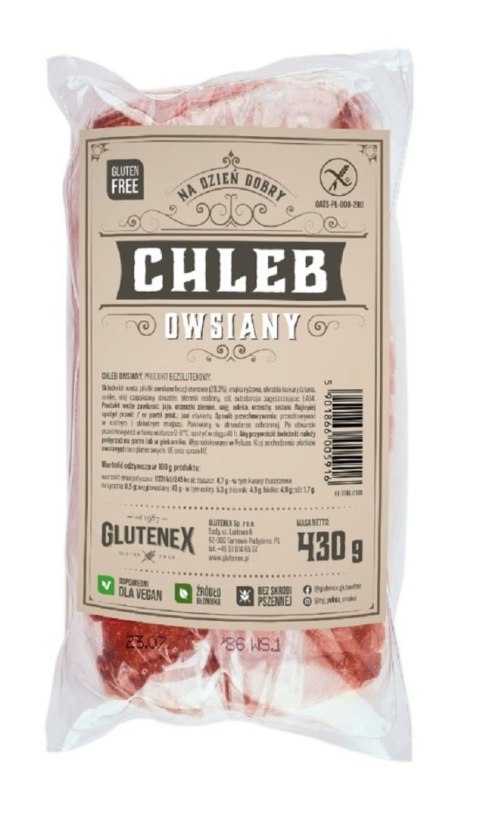 CHLEB OWSIANY KROJONY BEZGLUTENOWY 430 g - GLUTENEX GLUTENEX (chleby, ciastka, makarony) CHLEB OWSIANY KROJONY BEZGLUTENOWY 430 g - GLUTENEX GLUTENEX (chleby, ciastka, makarony)