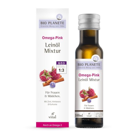 OMEGA PINK - MIESZANKA Z OLEJEM LNIANYM (MALINA, CYNAMON, KURKUMA) BIO 100 ml - BIO PLANETE BIO PLANETE (oleje i oliwy) OMEGA PINK - MIESZANKA Z OLEJEM LNIANYM (MALINA, CYNAMON, KURKUMA) BIO 100 ml - BIO PLANETE BIO PLANETE (oleje i oliwy)