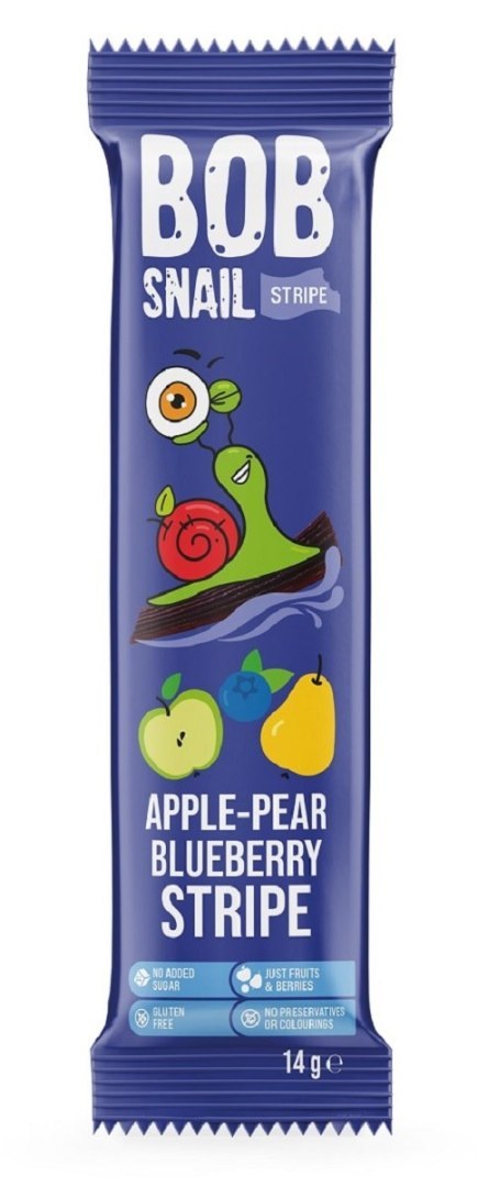 PRZEKĄSKA STRIPE JABŁKO - GRUSZKA - BORÓWKA BEZ DODATKU CUKRÓW BEZGLUTENOWA 14 g - BOB SNAIL BOB SNAIL (przekąski owocowe)