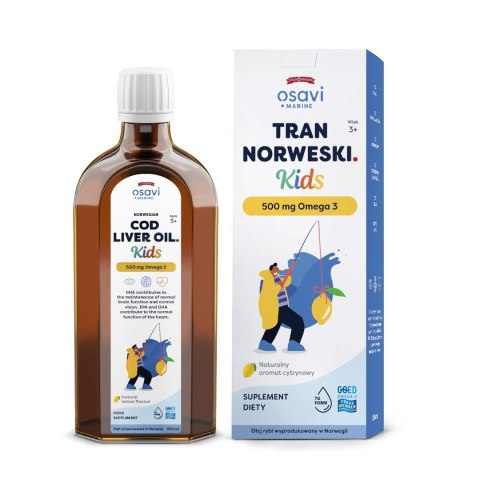 TRAN NORWESKI OMEGA-3 (500 mg) DLA DZIECI OD 3 ROKU O SMAKU CYTRYNOWYM 250 ml - OSAVI OSAVI (suplementy) TRAN NORWESKI OMEGA-3 (500 mg) DLA DZIECI OD 3 ROKU O SMAKU CYTRYNOWYM 250 ml - OSAVI OSAVI (suplementy)