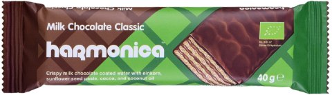 WAFELEK Z SAMOPSZY Z KREMEM MLECZNO - KAKAOWYM W POLEWIE Z CZEKOLADY MLECZNEJ BIO 40 g - HARMONICA HARMONICA (wafelki)