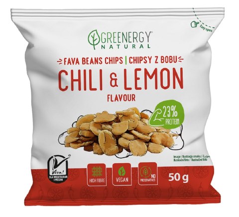 BÓB PRAŻONY O SMAKU CHILI I CYTRYNY 50 g - GREENERGY GREENERGY (chipsy, przekąski)