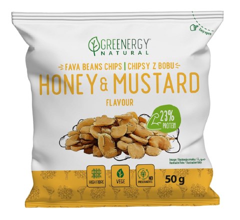 BÓB PRAŻONY O SMAKU MIODU I MUSZTARDY 50 g - GREENERGY GREENERGY (chipsy, przekąski)