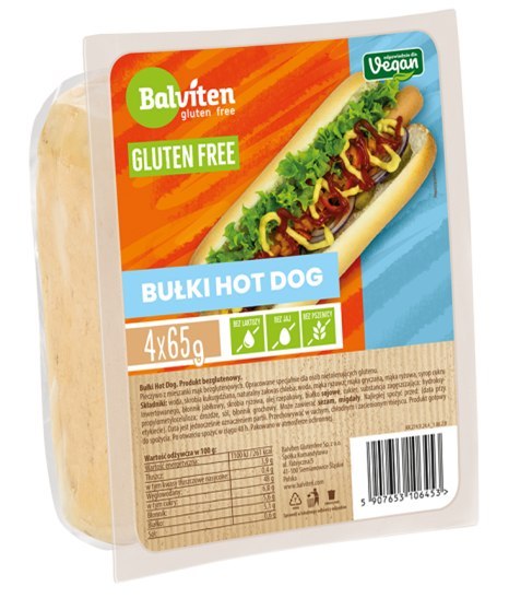 BUŁKI DO HOT DOGÓW BEZGLUTENOWE (4 szt.) 260 g - BALVITEN BALVITEN (chleby, mieszanki do wypieku)
