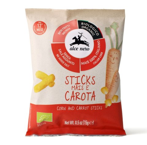 CHRUPKI KUKURYDZIANO - MARCHEWKOWE BEZ DODATKU CUKRÓW BEZGLUTENOWE OD 12 MIESIĄCA BIO 15 g - ALCE NERO ALCE NERO (włoskie produkty)