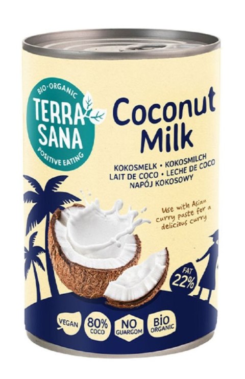 COCONUT MILK - NAPÓJ KOKOSOWY BEZ GUMY GUAR (22 % TŁUSZCZU) BIO 400 ml - TERRASANA TERRASANA (kremy, makarony, sosy sojowe, inne)