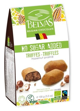 CZEKOLADKI BELGIJSKIE TRUFLE Z ORZECHAMI LASKOWYMI BEZ DODATKU CUKRÓW FAIR TRADE BEZGLUTENOWE BIO 100 g - BELVAS BELVAS (belgijskie czekoladki)