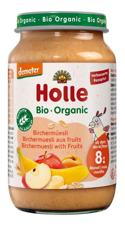 MUSLI BIRCHERA Z OWOCAMI BEZ DODATKU CUKRÓW OD 8 MIESIĄCA DEMETER BIO 220 g (SŁOIK) - HOLLE HOLLE (żywność dla niemowląt)