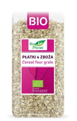 PŁATKI 4 ZBOŻA (ORKISZ, OWIES, JĘCZMIEŃ, ŻYTO) BIO 300 g - BIO PLANET BIO PLANET - seria RÓŻOWA (płatki, otręby, musli)