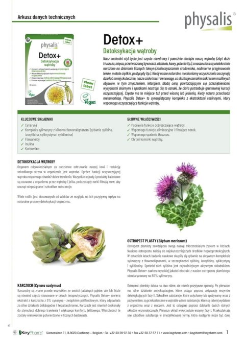 TABLETKI NA DETOKSYKACJĘ WĄTROBY (DETOX+) 30 szt. - PHYSALIS PHYSALIS (olejki eteryczne, suplementy)