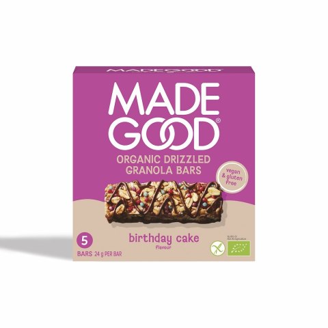 BATONIKI GRANOLA CRUNCHY SMAK TORT URODZINOWY BEZGLUTENOWE BIO (5 x 24 g) 120 g - MADEGOOD MADEGOOD (batoniki, granola)