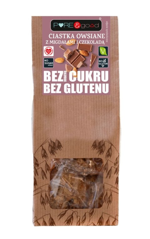 CIASTKA OWSIANE Z MIGDAŁAMI I CZEKOLADĄ BEZ DODATKU CUKRÓW BEZGLUTENOWE 150 g - PURE&GOOD PURE&GOOD (czekolady, ciastka, przetwory)