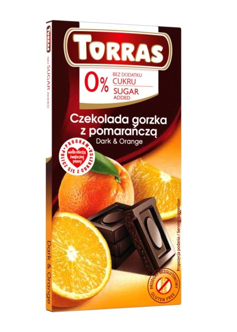 CZEKOLADA GORZKA Z POMARAŃCZĄ BEZ DODATKU CUKRÓW BEZGLUTENOWA 75 g - TORRAS TORRAS (czekolady bez dodatku cukru)