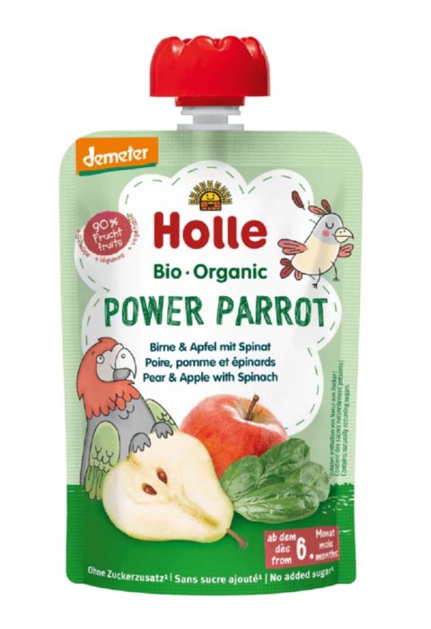 MUS SILNA PAPUGA (GRUSZKA - JABŁKO - SZPINAK) BEZ DODATKU CUKRÓW BEZGLUTENOWY OD 6 MIESIĄCA DEMETER BIO 100 g - HOLLE HOLLE (żywność dla niemowląt)