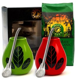 ZESTAW DLA DWOJGA YERBA MATE BIO 400 g, 2 x MATERO (LOSOWY WZÓR), 2 x BOMBILLA - YERBA MATE GREEN ORGANIC YERBA MATE GREEN (yerba mate)