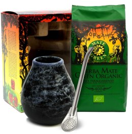 ZESTAW YERBA MATE BIO 400 g, MATERO (LOSOWY WZÓR), BOMBILLA - YERBA MATE GREEN ORGANIC YERBA MATE GREEN (yerba mate)