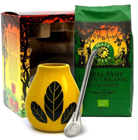ZESTAW YERBA MATE BIO 400 g, MATERO (LOSOWY WZÓR), BOMBILLA - YERBA MATE GREEN ORGANIC YERBA MATE GREEN (yerba mate)