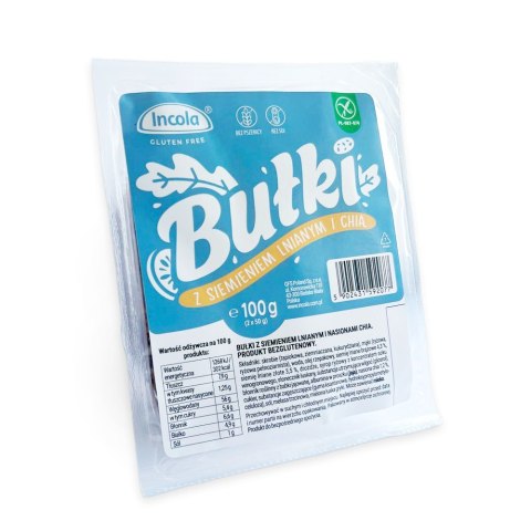 BUŁKI Z SIEMIENIEM LNIANYM I CHIA BEZGLUTENOWE (2 x 50 g) 100 g - INCOLA INCOLA (bezglutenowe pieczywo i wafle)