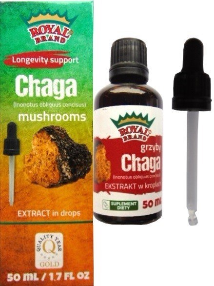 GRZYBY CHAGA EKSTRAKT W KROPLACH 50 ml - ROYAL BRAND ROYAL BRAND (aromaty, ekstrakty, herbaty)