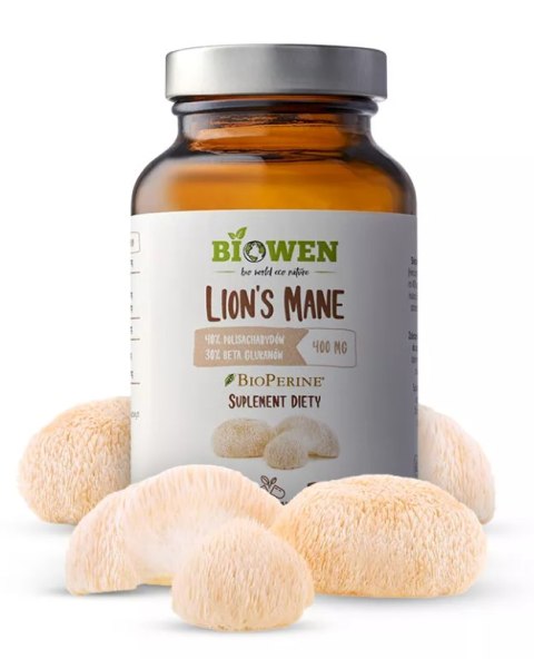 GRZYBY SOPLÓWKA JEŻOWATA (LION'S MANE) EKSTRAKT (400 mg) BEZGLUTENOWY 90 KAPSUŁEK - BIOWEN BIOWEN (suplementy diety)