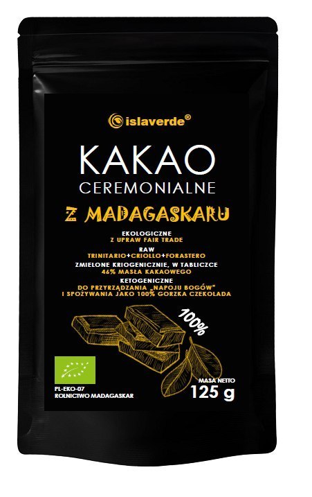 KAKAO CEREMONIALNE - TABLICZKA GORZKA 100 % KAKAO BIO 125 g - ISLAVERDE (SEGURA) ISLAVERDE (kakao)