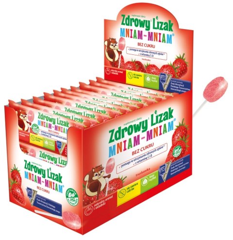 LIZAK O SMAKU TRUSKAWKOWYM Z WITAMINĄ D I C BEZ CUKRU BEZGLUTENOWY 6 g - MNIAM MNIAM STARPHARMA MNIAM MNIAM STARPHARMA (lizaki)