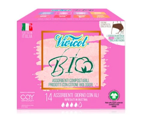 PODPASKI HIGIENICZNE ZE SKRZYDEŁKAMI NA DZIEŃ ECO 14 szt. - VIVICOT VIVICOT (podpaski z ekologicznej bawełny)