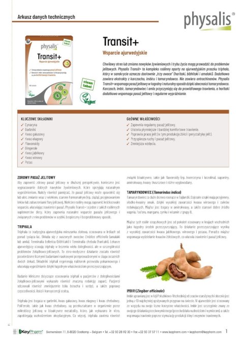 TABLETKI NA WSPARCIE PRACY JELIT (TRANSIT+) 60 szt. - PHYSALIS PHYSALIS (olejki eteryczne, suplementy)